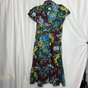 Tuckernuck Oxblood Verdant Alice Dress S Floral Ruffles Merlot Preppy Classic